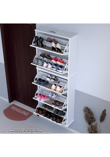 Modilayn Varbi Umay' 2 Li Asma Kapı Önü 52 X 181 X 25, 5 Cm Lik 5 Düşer Kapak 10 Göz Raf Bölmeli Ayakkabılık Cordoba - Beyaz
