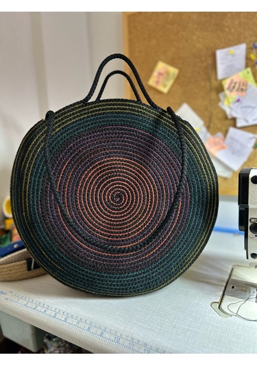 Hasır Çanta, Silindir Çanta, Tasarım Çanta, Siyah Silindir El Çantası Çok Renkli