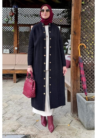 Rabia Şamlı Yakut Angora Triko Kap Siyah Çok Renkli
