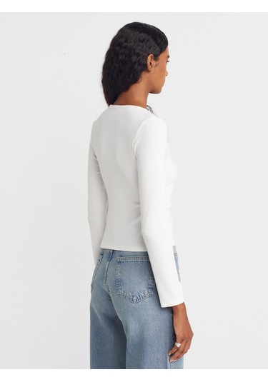 Dilvin 31548 Düğme Detaylı Büzgülü Top-ekru Ekru