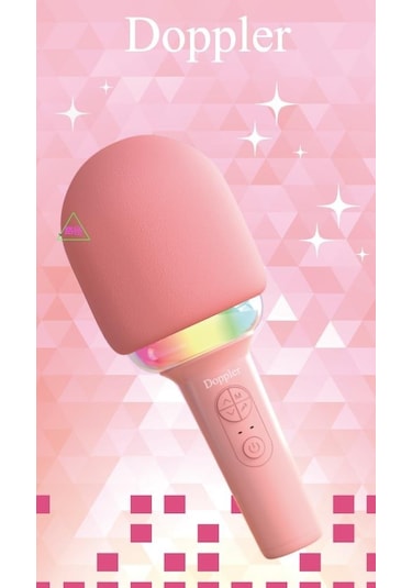 Doppler Rainbow Pembe Karaoke Mikrofonu Ledli Ses Değiştirme Özellikli Işıklı Yeni