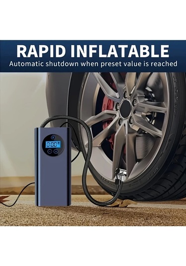 Carrier Siyah Taşınabilir Kablosuz Lastik Şişirme Pompası 3x Hızlı Kompresör Led Ekran 1500mah Pil Araba Motosiklet Bisiklet