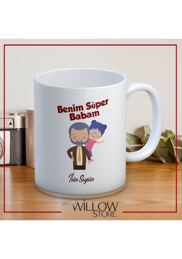 Babalar Günü Temalı İsimli Kişiye Özel Seramik Kupa Bardak-47 Beyaz