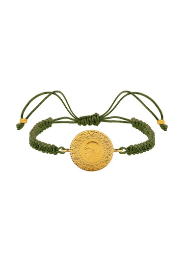 22 Ayar Yeni Çeyrek Altın Haki Renkli İpli Bileklik