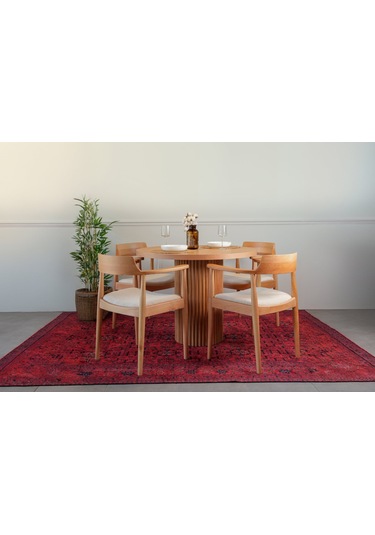 Sardes İskandinav Natural Ahşap Masa Sandalye Takımı 90x90 Natural