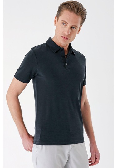Slim Fit Düğmeli Polo Yaka Pamuklu Siyah Tişört Ts 879 Siyah