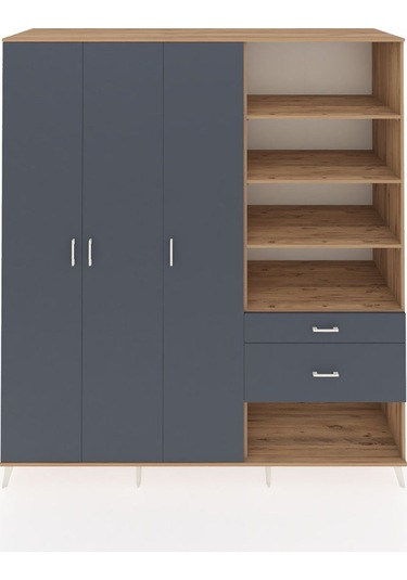 Kronos Dolap 16 Raflı 2 Çekmeceli 3 Kapaklı 220x59x243 Çam-antrasit/antrasit Antrasıt/antrasıt