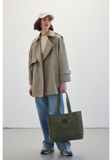 Manuka Oversize Kısa Trençkot Çağla Çok Renkli