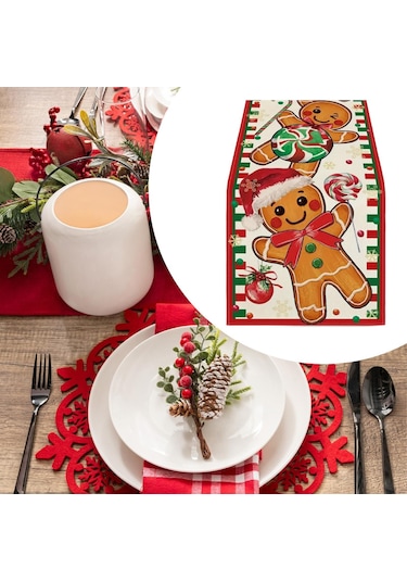 Suntek Dikdörtgen Masa Örtüsü Festival Mevsimlik Kış Zencefilli Kurabiye Adam