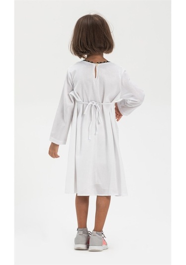 Uzun Kol Şile Bezi Burçak Çocuk Elbise Beyaz Byz
