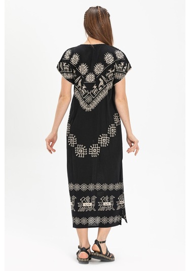 Kısa Kol Pamuk Hitit Uzun Elbise Geyik Siyah Gyk Syh-geyik Siyah