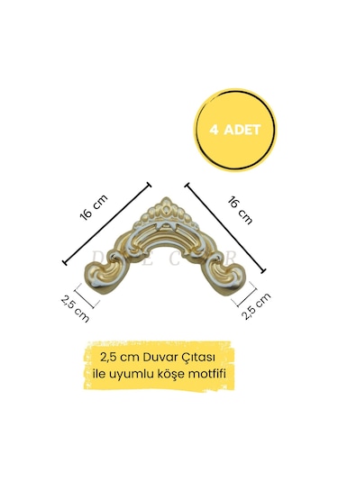 Diecor Dekoratif Polimer 2,5 Cm Duvar Çıtası Uyumlu Köşe Motifi Patina 16 X 16 Model:xa83
