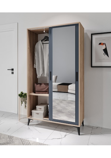 Afilli Freya Portmanto Sürgülü Aynalı Tamamı Mdf Flora Antrasit