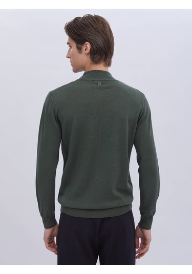 Kip Yeşil Yarım Balıkçı Yaka Düz Örgü Yün Karışımlı Triko Çok Renkli