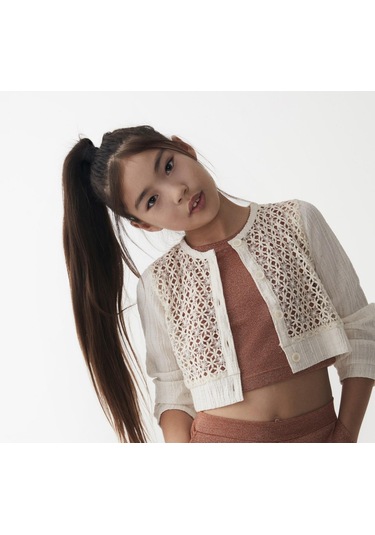 Kız Dantelli Hırka 24ynk36343 Ekru