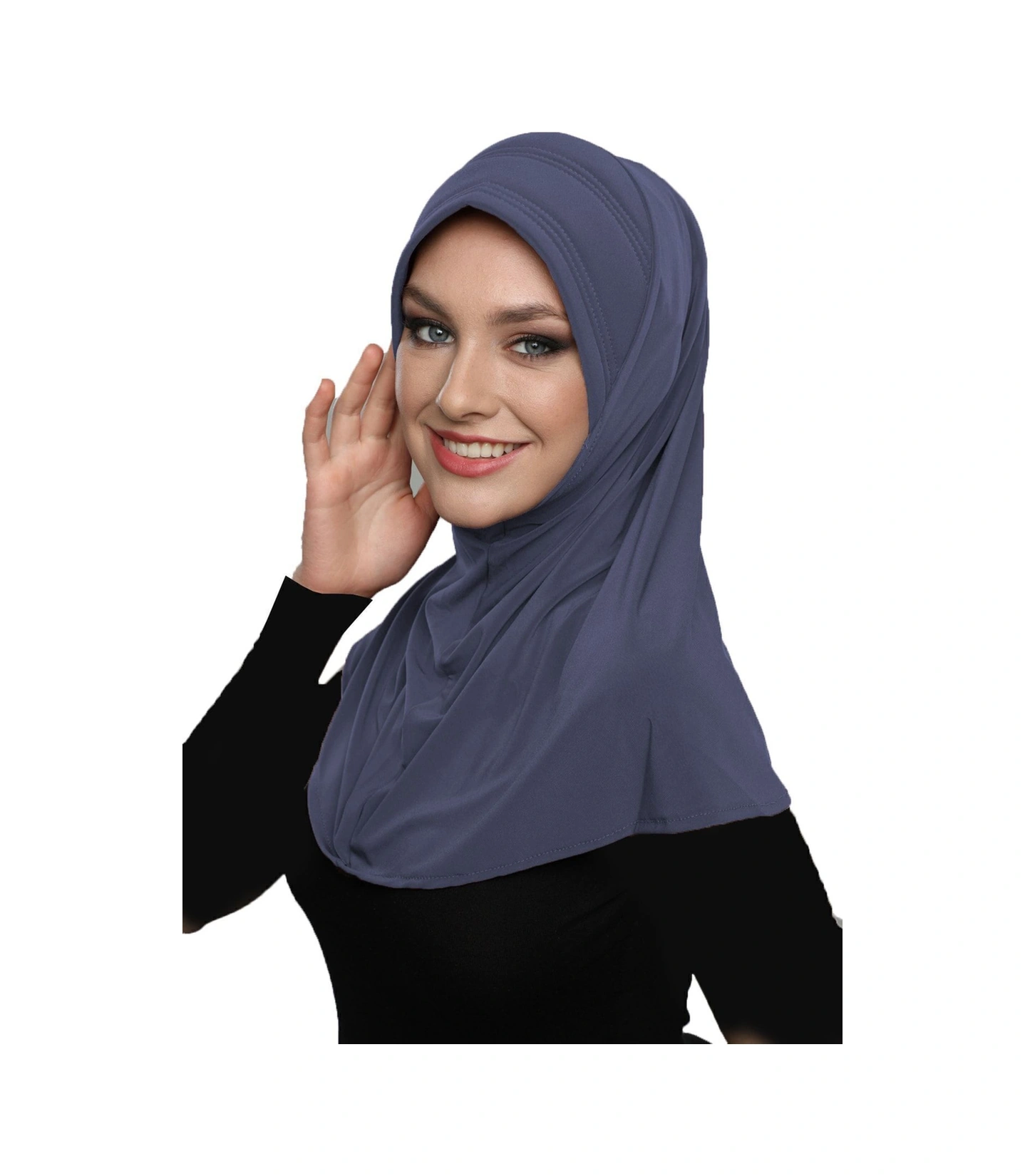 Takmatik Sade Koyu Gri Hazır Türban Tesettür Havuz Bonesi Namaz Örtüsü Koyu Gri