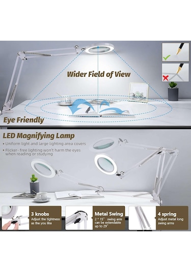Işık Ve Stand İle Büyüteç, 5 İnç 10x Gerçek Cam Lens, 3 Renk Modu Led Masa Lambası