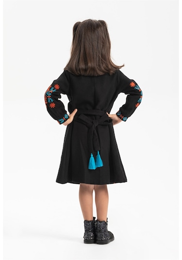 Uzun Kol Mahur Çocuk Pazen Elbise Siyah Syh Siyah
