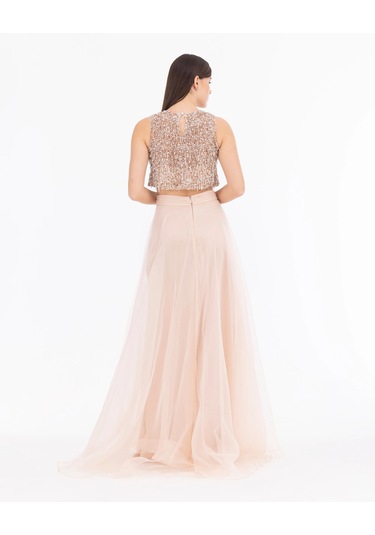 Şifon Boncuk İ Şlemeli İ Ki Parça Abiye-ten Ten