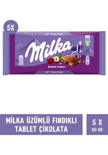 Milka Üzümlü Fındıklı Tablet Çikolata 5 x 80 G