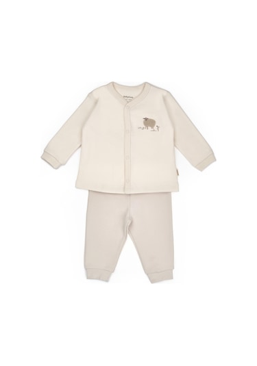 Bebek Alt Üst Takım %100 Organik Pamuk , Bebek - Yenidoğan- Csy8186 Krem