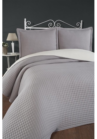 Elisa Dolgulu Çift Taraflı Çift Kişilik 240x260 Cm Yatak Örtüsü Koyu Gri Gri