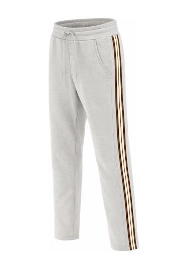 Plus Scorpion Erkek Slim Fit Eşofman Altı Yan Şeritli Pamuklu Gri