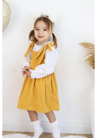 Fitilli Kadife Elbise İkili Takım HARDAL