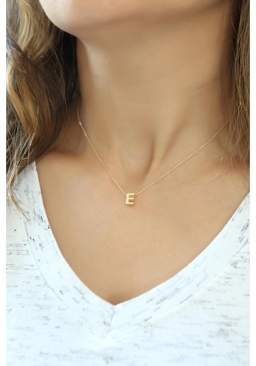 Azuris Silver Azuris 925 Ayar Gümüş Üç Boyutlu E Harfli Harfi Kolye No Color