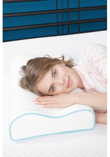 Viscofoam Çift Taraflı Yüksek Boyun Destekli Ortopedik Yastık Visco Yastık - 55x35x12-11cm