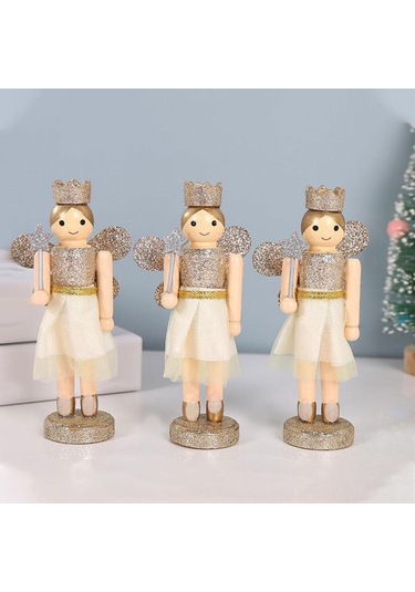 Homyl 3 Parça 12cm Ahşap Fındıkkıran Melek Kız Altın