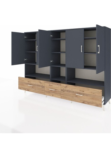 Hyperion Dolap 12 Raflı 3 Çekmeceli 5 Kapaklı 220x44x163 Antrasit Antrasit-antrasit/çam