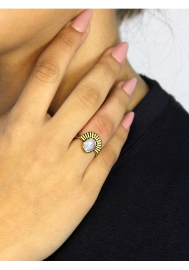 Doğal Taş Aytaşı Doğal Taşlı Antik Model Kadın Ayarlanabillir Yüzük Euy82ay Beyaz