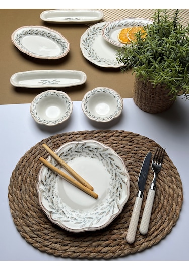 Tabak Evi Porselen Fulya Olivo Kahvaltı Takımı 6 Kişilik 14 Parça Çok Renkli