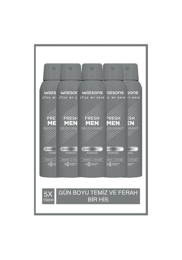Watsons Fresh Men Pudrasız Deodorant Sprey 150 Ml X 5 Adet