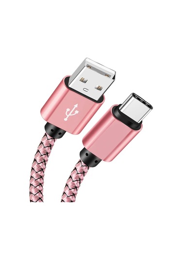 Nephy 3a Hızlı Şarj Örgülü Usb A Tip C Kablo Samsung Galaxy Uyumlu A10e A20 A50 A51 A71 S24 S23 S20 S10 Fe S9 S8pembe2m