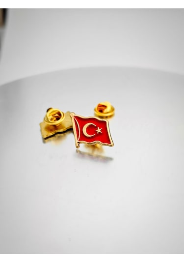 2 Adet Türk Bayrağı Gold Yaka Rozeti Altın