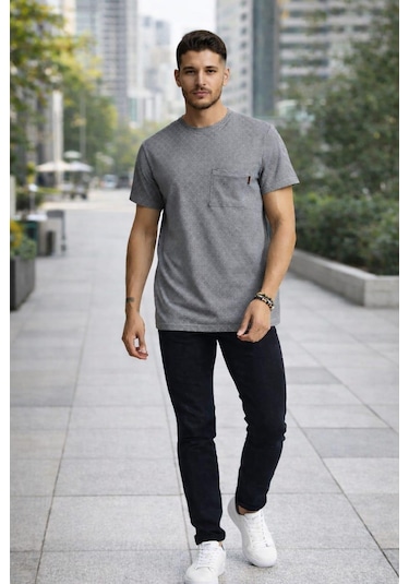 Alexandergardı Cep Detaylı Desenli T-shirt Gri