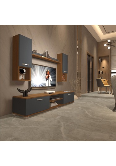 Decoraktiv Eko 5da Mdf Dvd Tv Ünitesi Tv Sehpası Ceviz - Antrasit