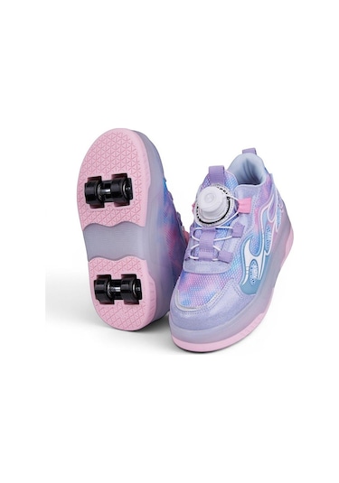Nstil Unisex Çocuk Spor Ayakkabı Akıllı Bağcıklı Çıkarılabilen Patenli Işıklı Rahat Sneaker 030 Mavi