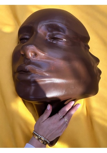 Soyut 3d Yüz Heykeli Modern Duvar Sanatı El Yapımı Dekoratif Mask 48x32 Cm Çağdaş Heykel Duvar