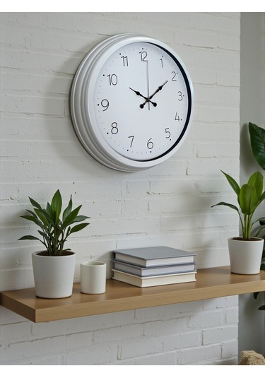 Sade Tasarım Beyaz 40 Cm Metal Standart Duvar Saati