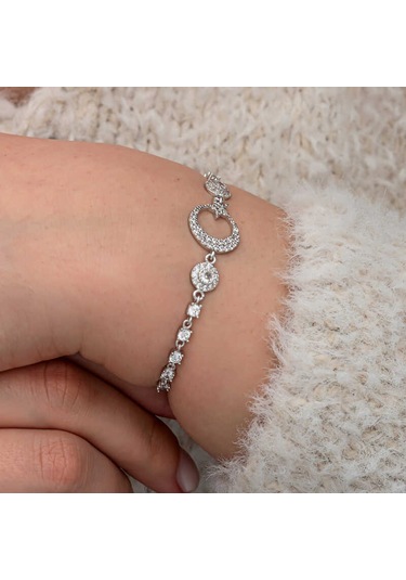 Artsmagazinmücevher Gümüş Zirkon Taşlı Ay Yıldız Kadın Bileklik