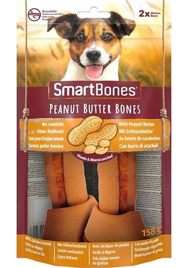 Smartbones Tavuklu Fıstık Ezmeli Medium Düğüm Kemik 2'li 158gr
