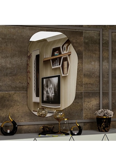 Asimetrik Ayna, Dekoratif Ayna, 85 55 Cm Konsol Aynası, Dresuar Aynası, Tuvalet Aynası. 85 X 55 Gümüş