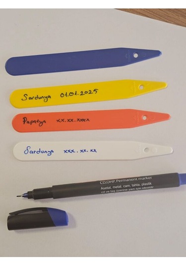 Bitki Etiketi 1,5 12,5cm Sarı 100 Adet Ve Mavi Asetatlı Kalem Ta