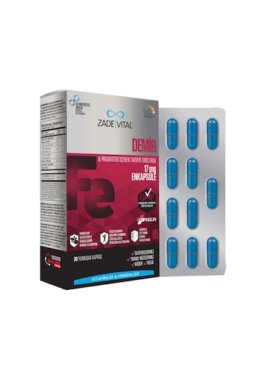 Zade Vital Demir Ve Prebiyotik Içerikli Takviye Edici Gıda 30 Kapsül
