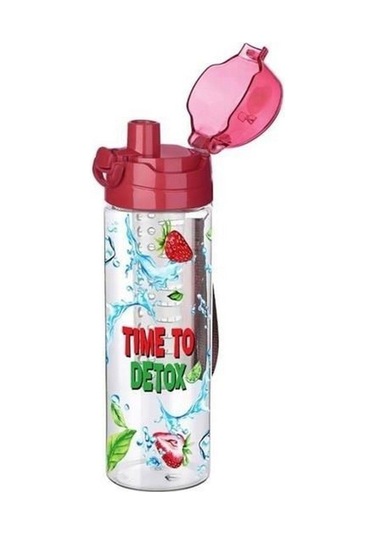 Tutma Saplı Kilitli Kendiliğinden Süzgeçli Kolay Taşınabilir Detoks Sporcu Diyet Matarası Şeffaf