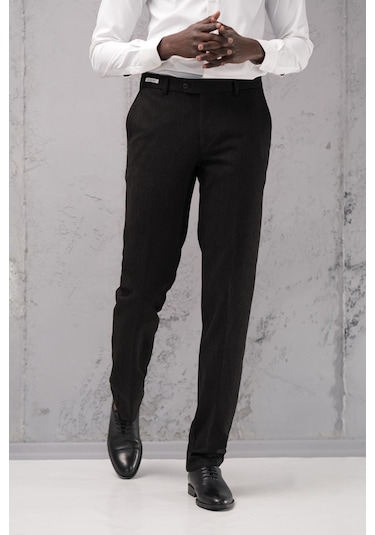 Ecer Regular Fit Düz Kalın Kışlık Gabardin Yan Cepli Pantolon Siyah