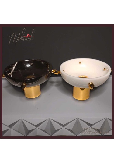 Lüks Mermer Ve Altın Dekoratif Kaseler 2'li Set Siyah Ve Beyaz